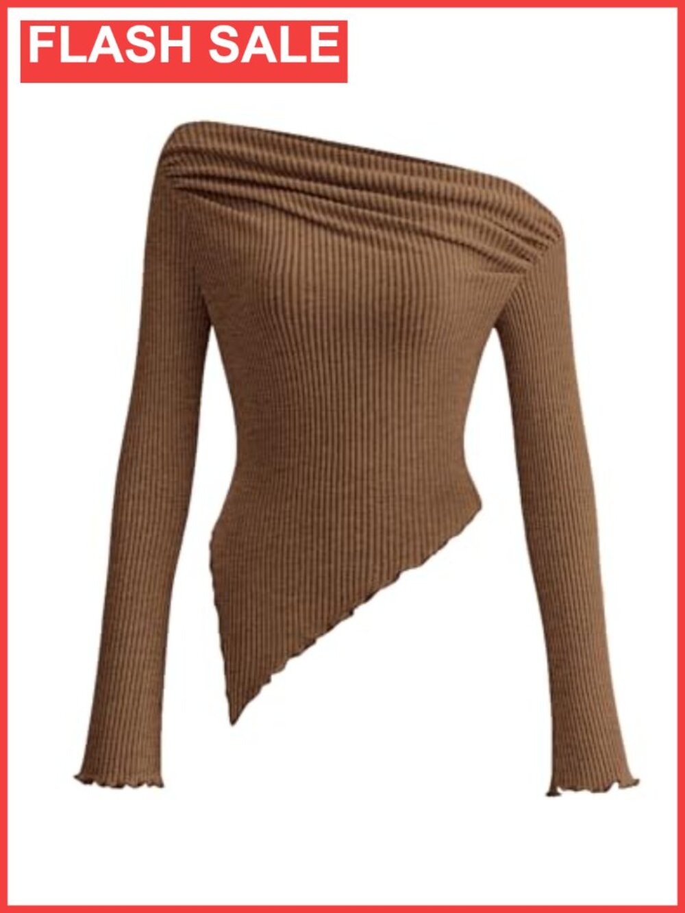 Off Shoulder Ribbed Knit Long Sleeve Crop Top